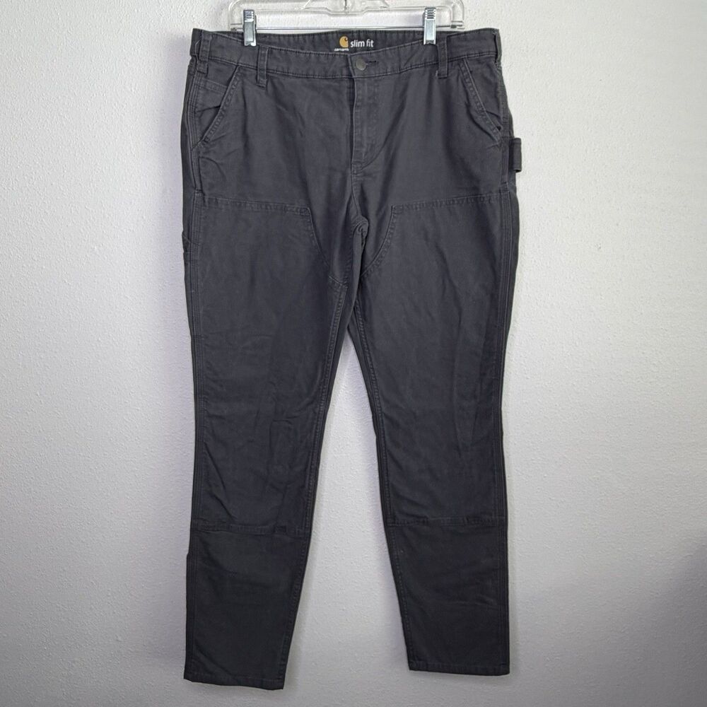 Carhartt Double Knee Work Pants Women’s 16 Tall Gray Slim Fit Canvas
